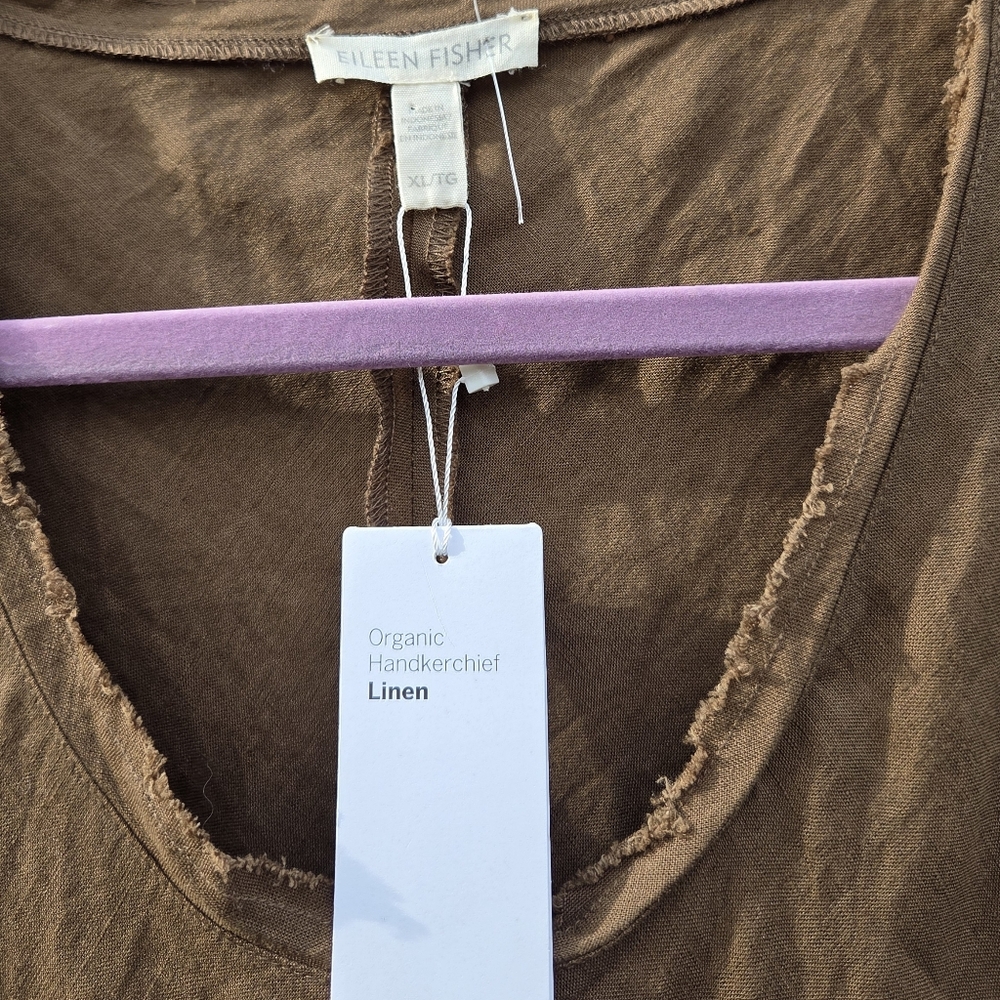 Eileen Fisher Frayed Organic Linen Shaped Tank Dress Pine Needle Brown XL - Picture 5 of 7